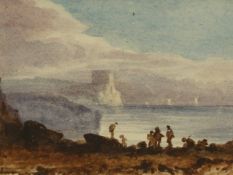 19th.C.ENGLISH SCHOOL. TWO LANDSCAPE WATERCOLOURS, ONE ATTRIBUTED TO THOMAS CHURCHYARD. 16 x