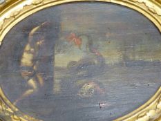 OLD MASTER SCHOOL. A PAIR OF OVAL SCENES OF NYMPHS WITH SEA MONSTERS, OIL ON PANEL IN CARVED