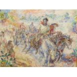 CLAUDE BENDALL (1891-1970) ARR. PACK HORSES, SIGNED WATERCOLOUR 42 x 52cms.