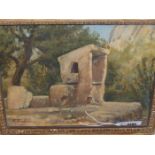 R THORBURN. 20th.C.ENGLISH SCHOOL. ARR. MOORISH WELL, SIGNED OIL ON BOARD. 34 x 42cms.