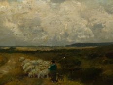 M.HEYL. 19th/20th.C.CONTINENTAL SCHOOL. HERDING THE FLOCK, SIGNED OIL ON CANVAS. 51 x 77.5cms.