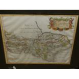 AFTER JOHN SPEED. AN ANTIQUE HAND COLOURED MAP OF YORKSHIRE. 42.5 x 53cms TOGETHER WITH TWO