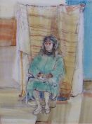 ROSEMARY ALLAN (1911-2008) ARR. THE SAD SITTER, SIGNED AND INSCRIBED WATERCOLOUR 35 x 24.5cms.