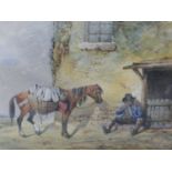 H.OBRIEN. WATERING AT THE OASIS, SIGNED WATERCOLOUR TOGETHER WITH ANOTHER WORK BY THE SAME HAND,