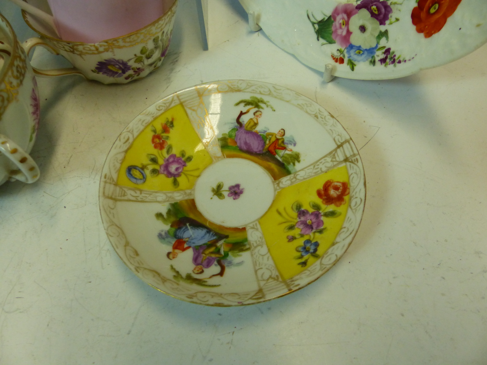 A COLLECTION OF DRESDEN FLORAL TEA WARES, A PAIR OF ROSENTHAL FLORAL PLATES AND TWO OTHERS ENGLISH. - Image 7 of 10