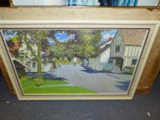 THOMAS KING. CONTEMPORARY. ARR. A VIEW DOWN SWAN STREET, ASHWELL, SIGNED OIL ON BOARD. 32 x 49.