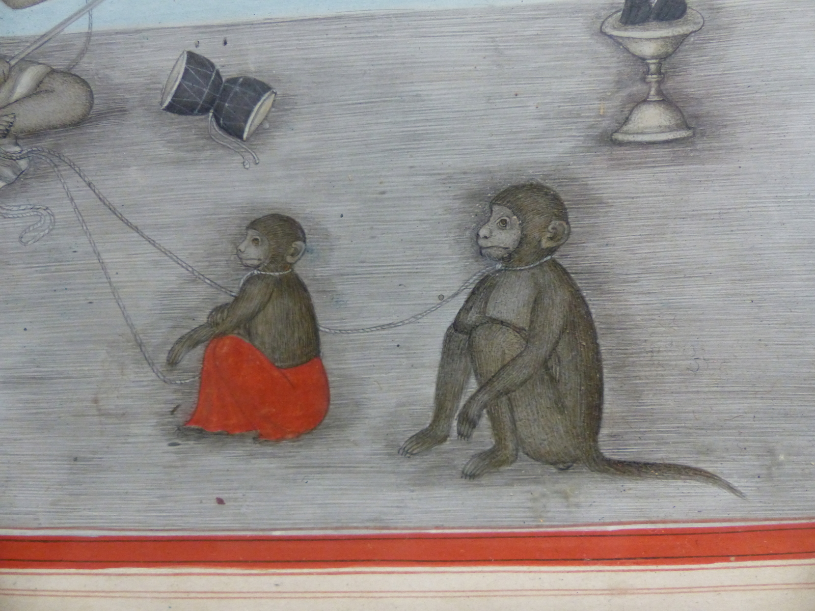 AN INDIAN MINIATURE DEPICTING A SEATED MAN WITH HIS PERFORMING GOAT AND MONKEYS. 23 x 19cms. - Image 5 of 17