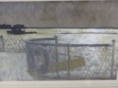 ROBERT O'RORKE. 20th/21st.C. ARR. STATEN ISLAND FERRY, SIGNED AND DATED 1982, COLOURED CHALKS WITH