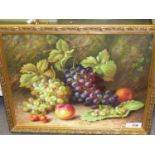 T.CASPERS. A DECORATIVE STILL LIFE OF FRUIT, SIGNED OIL ON CANVAS BOARD. 46 x 59cms.