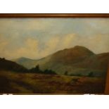 V.LAMONT. 19/20th.C.ENGLISH SCHOOL. A PAIR OF HIGHLAND VIEWS, ONE SIGNED, OIL ON PANEL. 48 x