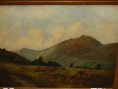 V.LAMONT. 19/20th.C.ENGLISH SCHOOL. A PAIR OF HIGHLAND VIEWS, ONE SIGNED, OIL ON PANEL. 48 x