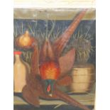 ENGLISH NAIVE SCHOOL. A PAIR OF STILL LIFES OF HANGING GAME, OIL ON CANVAS. 61 x 51cms (2).