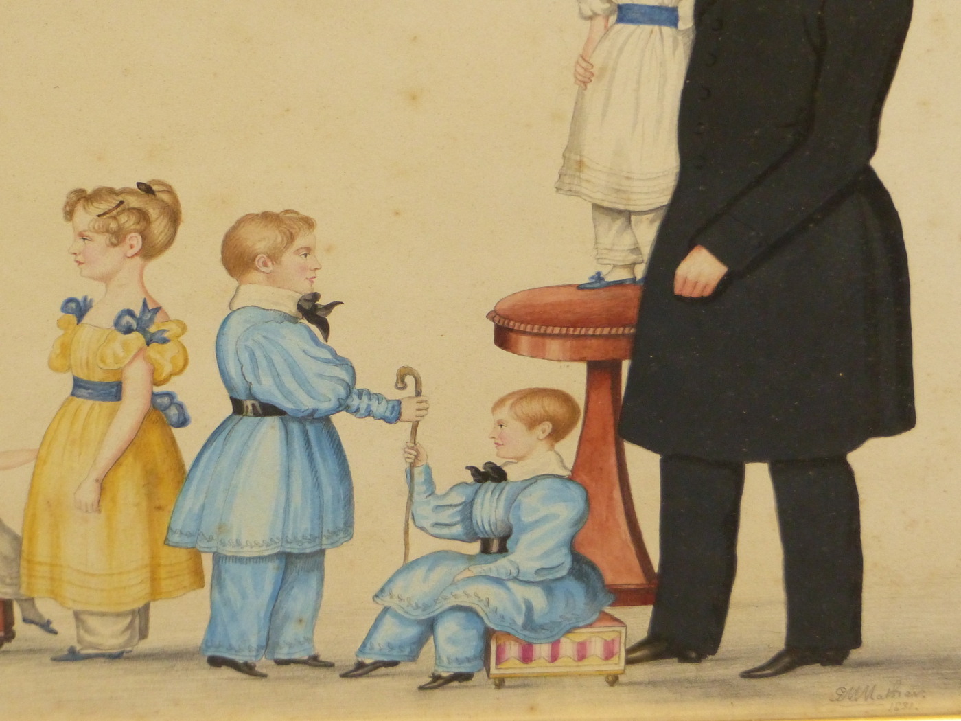 G.M.MATHEW. 19th.C.ENGLISH SCHOOL. A NAIVE FAMILY GROUP PORTRAIT SIGNED AND DATED 1831, WATERCOLOUR. - Image 4 of 27