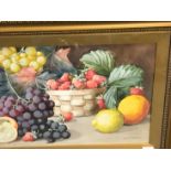 GIOVANNI BARBARO (ARTHUR DUDLEY 1864-1915). TABLETOP STILL LIFE OF FRUIT. SIGNED WATERCOLOUR.