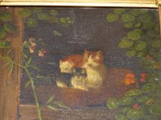 HENRIETTE RONNER KIP. (1821-1909) A WARM CUSHION, SIGNED OIL ON PANEL. 14 x 18cms.