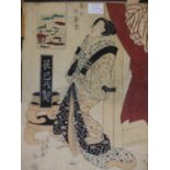 THREE JAPANESE WOODBLOCK PRINTS OF BEAUTIFUL WOMEN, ONE SIGNED EISEN AND THE OTHERS SIGNED KUNISADA,