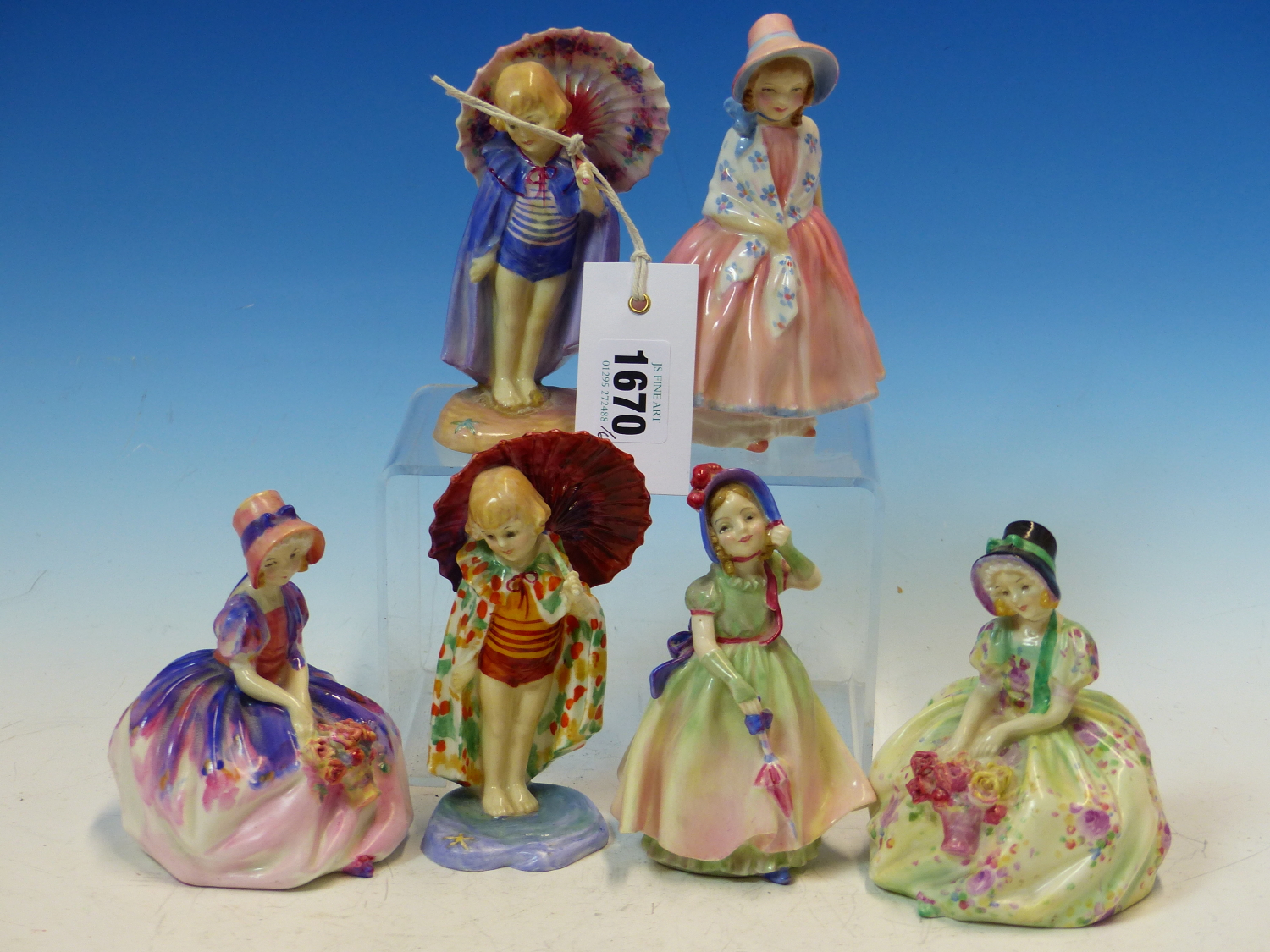 SIX ROYAL DOULTON FIGURES: TWO EACH OF BOBETTE AND MONICA, BABIE AND LILY, THE TALLEST. H 13cms.
