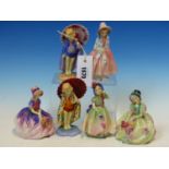 SIX ROYAL DOULTON FIGURES: TWO EACH OF BOBETTE AND MONICA, BABIE AND LILY, THE TALLEST. H 13cms.