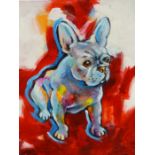 EGIS. CONTEMPORARY. ARR. PORTRAIT OF A DOG, SIGNED OIL ON CANVAS, UNFRAMED. 81 x 81cms.