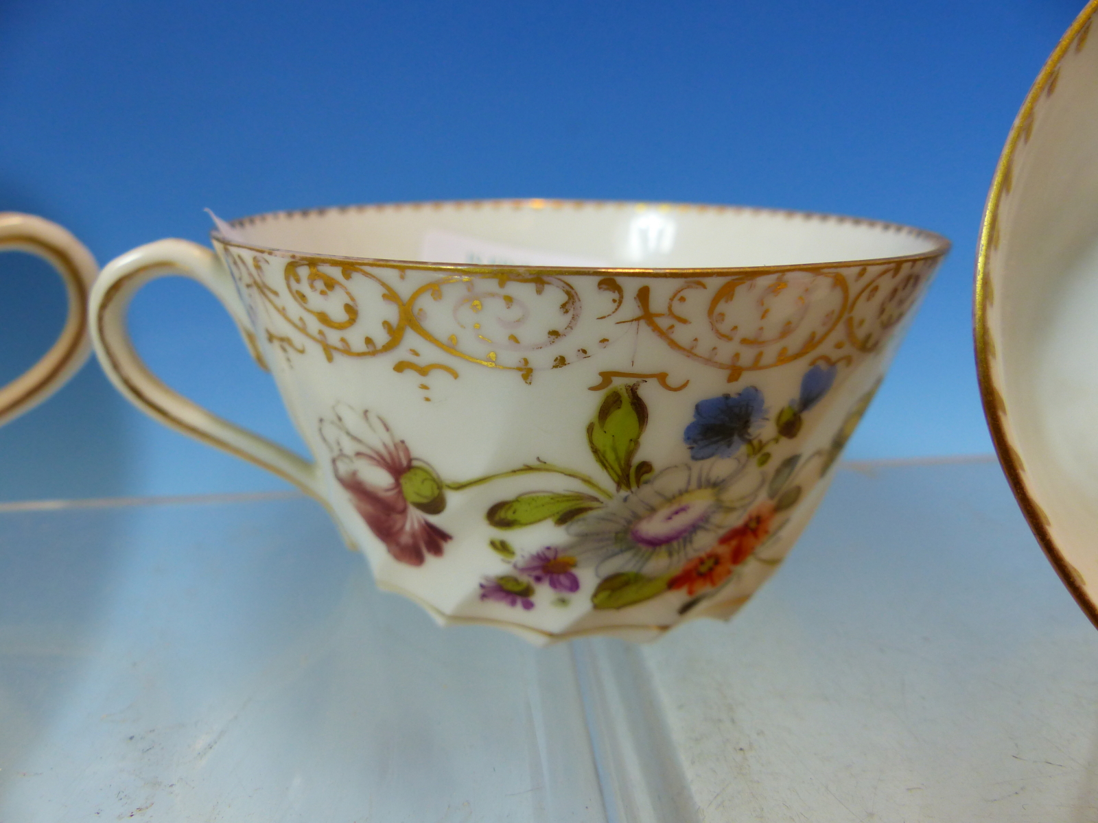 A COLLECTION OF DRESDEN FLORAL TEA WARES, A PAIR OF ROSENTHAL FLORAL PLATES AND TWO OTHERS ENGLISH. - Image 3 of 10