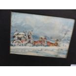 SCHOOL OF H.ALKEN. A COACH AND FOUR SNOWBOUND, WATERCOLOUR TOGETHER WITH ANOTHER BY A DIFFERENT