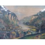 AN ANTIQUE CURRIER AND IVES FOLIO COLOUR PRINT ENTITLED 'VIEW OF HARPERS FERRY VIRGINIA' 44 x