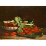 19th.C.CONTINENTAL SCHOOL. STILL LIFE WITH STRAWBERRIES, OIL ON CANVAS. 39 x 54cms.