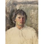 20th.C.ENGLISH SCHOOL. PORTRAIT OF A YOUNG MAN, INDISTINCTLY SIGNED GOUACHE 44.5 x 44cms. TOGETHER