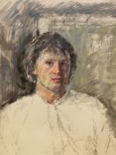 20th.C.ENGLISH SCHOOL. PORTRAIT OF A YOUNG MAN, INDISTINCTLY SIGNED GOUACHE 44.5 x 44cms. TOGETHER