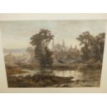 A HAND COLOURED FOLIO PRINT, ETON FROM THE THAMES. 72.5 x 88.5cms.