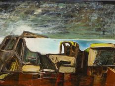 R.J. LLOYD. 20th.C.ENGLISH SCHOOL. LOOKING OUT TO SEA, SIGNED AND DATED 1954, OIL ON CANVAS. 51 x