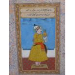 TWO INDIAN MINIATURE PORTRAITS POSSIBLY OF AKBAR AND SHAH JAHAN, BOTH STANDING AND WITH TEXT, THE