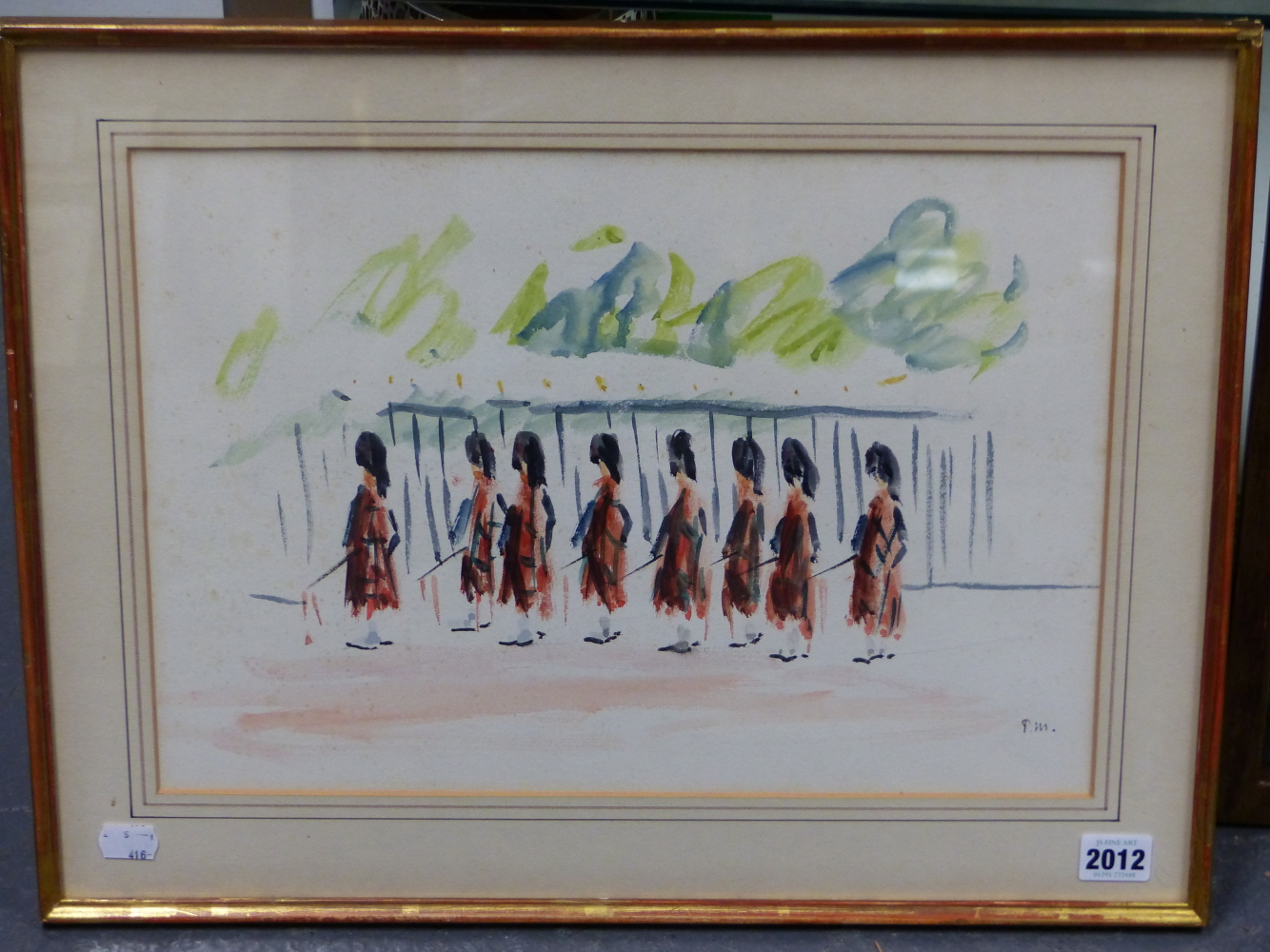 PAUL LUCIEN MAZE (1887-1979) ARR. HIGHLANDERS ON PARADE, INITIALLED, WATERCOLOUR. 29 x 41cms. - Image 4 of 5