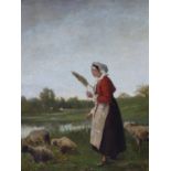 C. PITTARD. 19th.C.ENGLISH SCHOOL. THE SHEPHERDESS, SIGNED OIL ON CANVAS. 66 x 56cms.