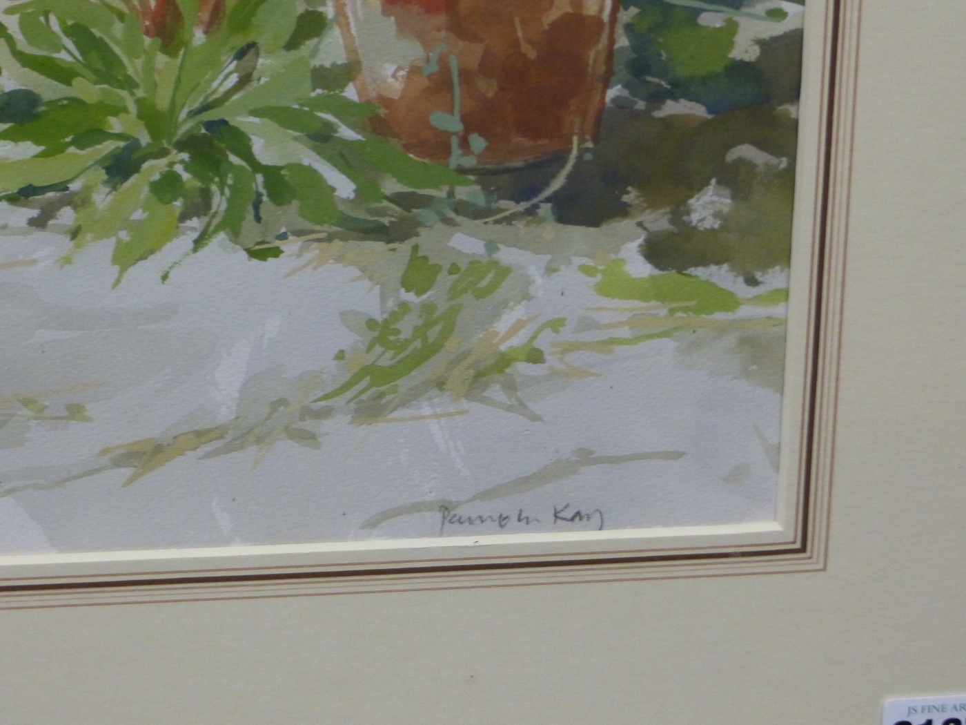 PAMELA KAY. CONTEMPORARY. ARR. LILLIES IN THE GARDEN, SIGNED WATERCOLOUR, GALLERY LABEL VERSO. 50 - Image 3 of 6