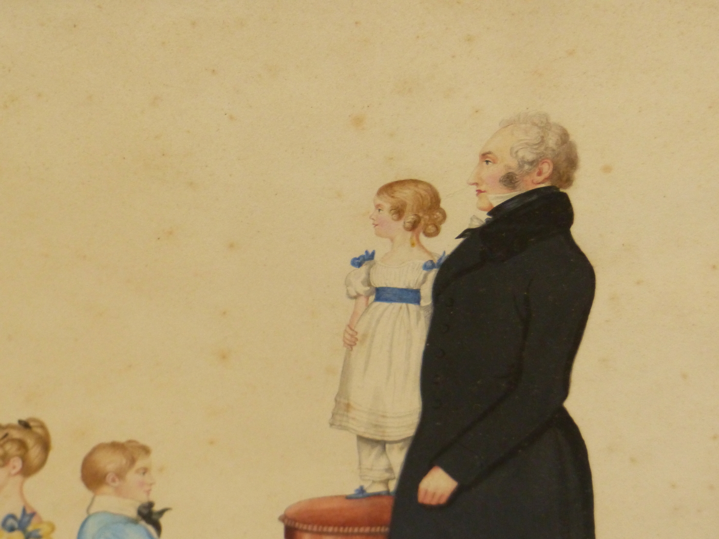 G.M.MATHEW. 19th.C.ENGLISH SCHOOL. A NAIVE FAMILY GROUP PORTRAIT SIGNED AND DATED 1831, WATERCOLOUR. - Image 3 of 27