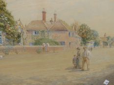 CHARLES F.SHAW. 19/20th.C.ENGLISH SCHOOL. A VILLAGE STREET SCENE, SIGNED WATERCOLOUR. 58 x 89cms.