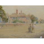 CHARLES F.SHAW. 19/20th.C.ENGLISH SCHOOL. A VILLAGE STREET SCENE, SIGNED WATERCOLOUR. 58 x 89cms.