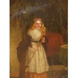 19th.C.ENGLISH SCHOOL. THE DOMESTIC GODDESS, OIL ON PANEL. 55 x 43cms.