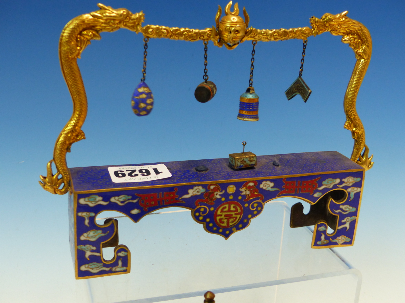A CHINESE CLOISONNE BUDDHIST BLUE GROUND ALTAR SURMOUNTED BY GILT DRAGONS BREATHING FIREY CLOUDS - Image 3 of 55