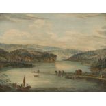 AFTER CAPTAIN HERVEY SMYTH. AN ANTIQUE COLOURED TOPOGRAPHICAL PRINT, A VIEW GASPE BAY IN THE GULF OF