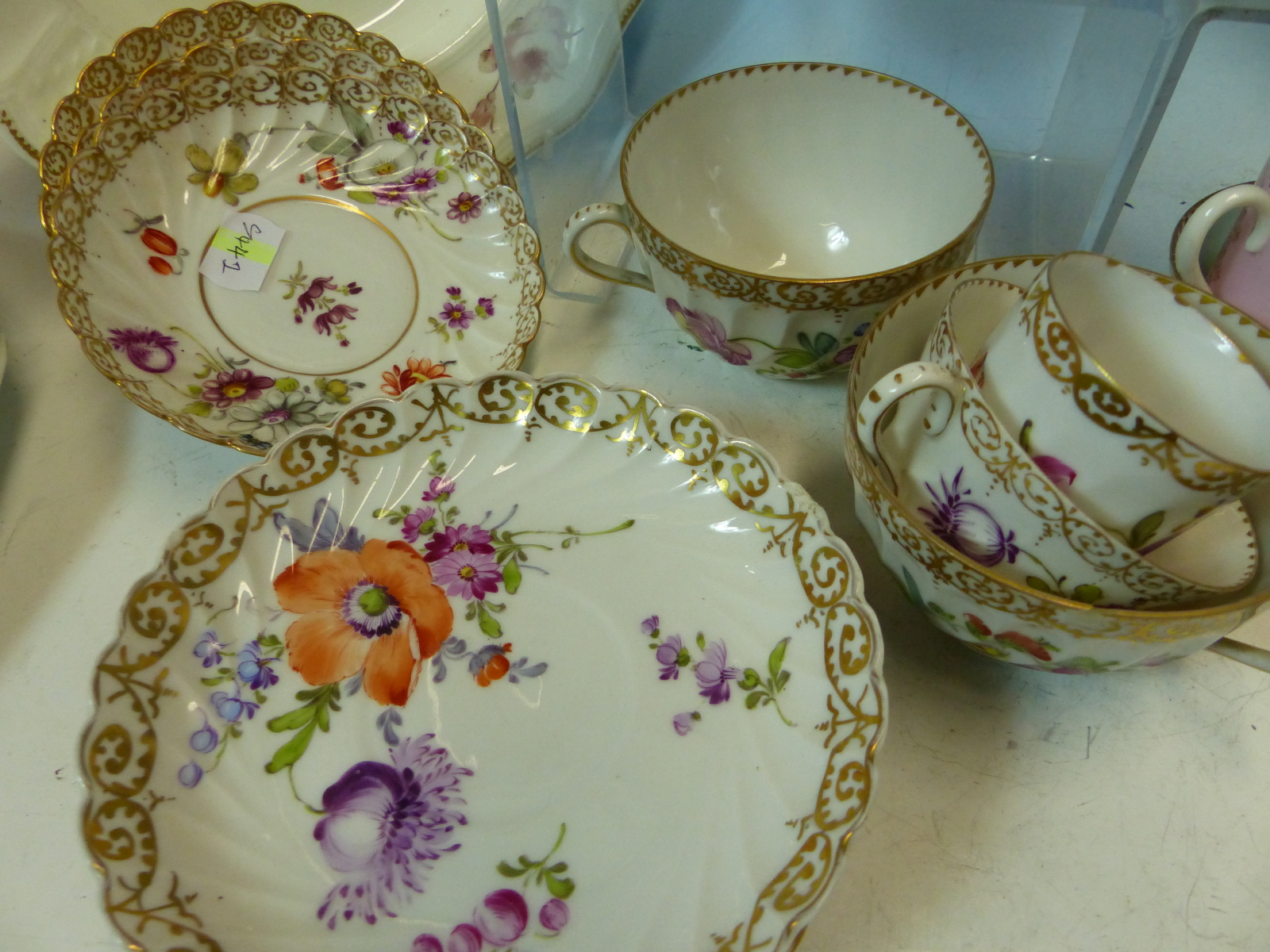 A COLLECTION OF DRESDEN FLORAL TEA WARES, A PAIR OF ROSENTHAL FLORAL PLATES AND TWO OTHERS ENGLISH. - Image 8 of 10