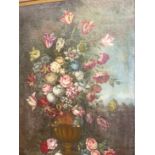 OLD MASTER SCHOOL. PROFUSION OF FLOWERS IN AN URN, OIL ON CANVAS, POSSIBLY ITALIAN. 100 x 75cms.