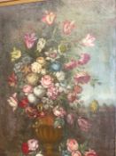 OLD MASTER SCHOOL. PROFUSION OF FLOWERS IN AN URN, OIL ON CANVAS, POSSIBLY ITALIAN. 100 x 75cms.