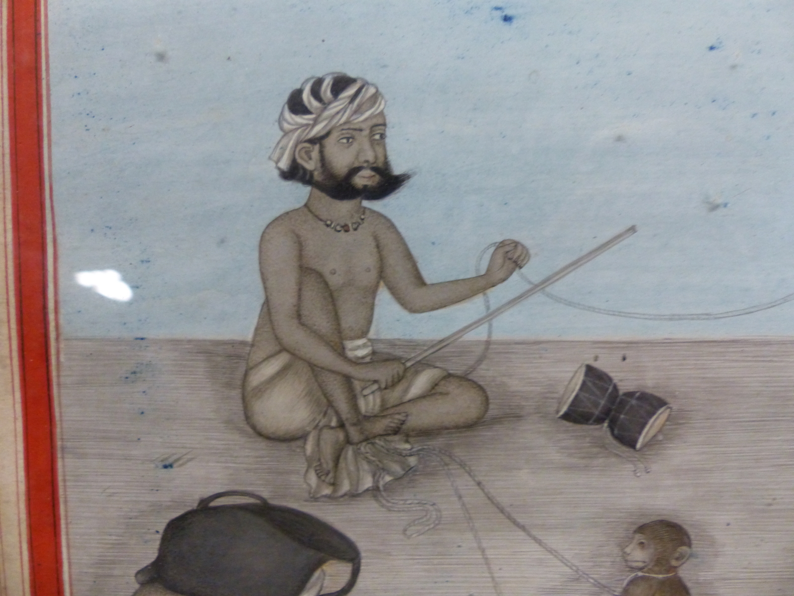 AN INDIAN MINIATURE DEPICTING A SEATED MAN WITH HIS PERFORMING GOAT AND MONKEYS. 23 x 19cms. - Image 6 of 17