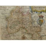 AFTER CHRISTOPHER SAXON. AN ANTIQUE HAND COLOURED MAP OF OXFORDSHIRE. 29.5 x 31cms.