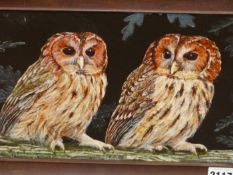 M. J. LABRAHAM. 20th.C.SCHOOL. ARR. TWO OWLS, SIGNED AND DATED 1979, OIL ON BOARD. 21 x 29cms.