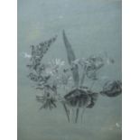 ATTRIBUTED TO ANTOINE BERJON (1754-1843). DRAWING OF SUMMER FLOWERS, CHARCOAL ON BLUE PAPER. 40.5