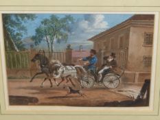 19th.C.CONTINENTAL SCHOOL. THE MORNING RIDE, WATERCOLOUR, POSSIBLY RUSSIAN. 18.5 x 24.5cms.