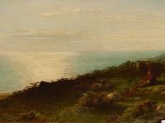 ATTRIBUTED TO J. MACWHIRTER (1839-1911). A COASTAL VIEW, OIL ON BOARD. 24.5 x 36cms.